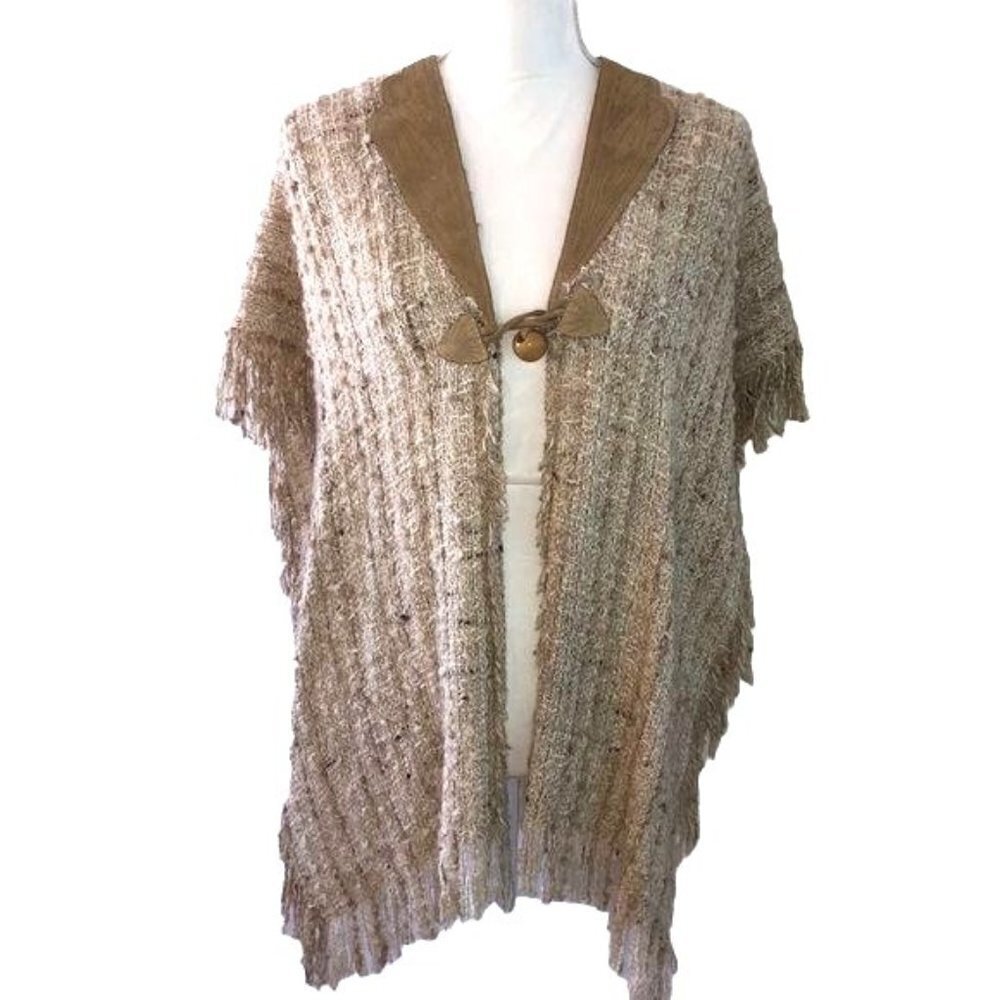 Manos Made By Hand Poncho Womens One Size Vintage Bohemian Cotton Mohair Silk